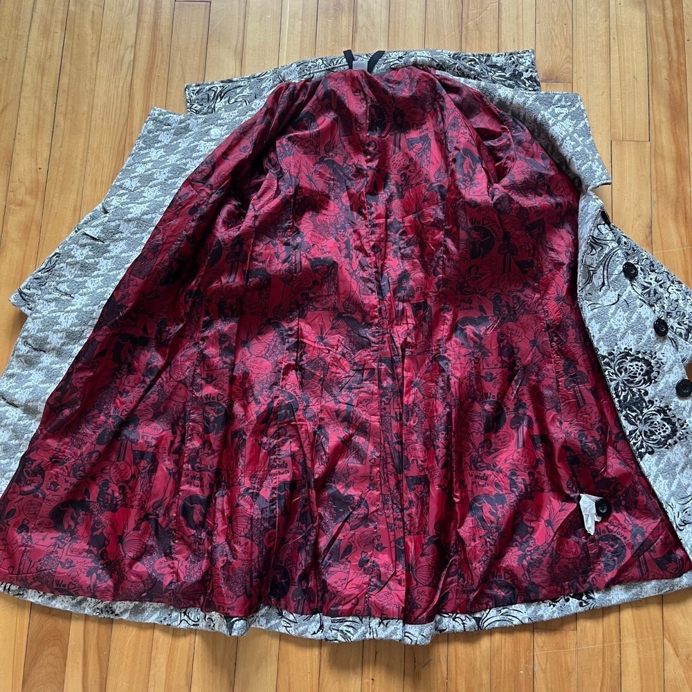 Desigual Checkered Long Trench Coat Size Medium Houndstooth Womens red lining - Picture 5 of 12